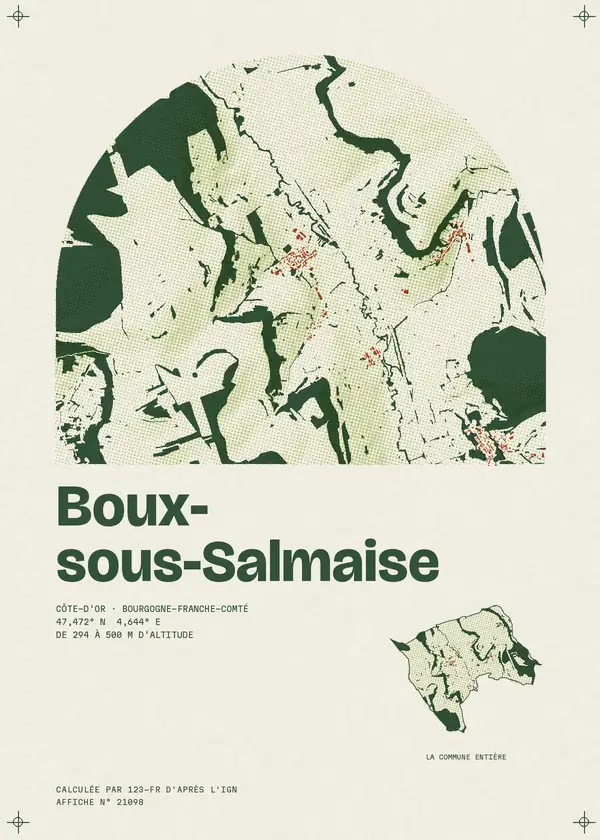 Affiche de Boux-sous-Salmaise, calculée par 123-fr d'après l'IGN