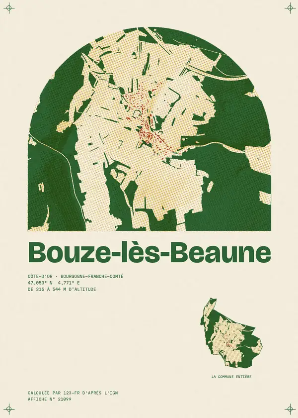 Affiche de Bouze-lès-Beaune, calculée par 123-fr d'après l'IGN