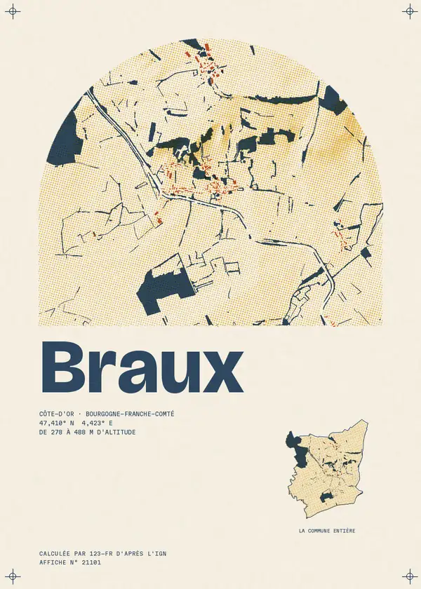 Affiche de Braux, calculée d'après l'IGN