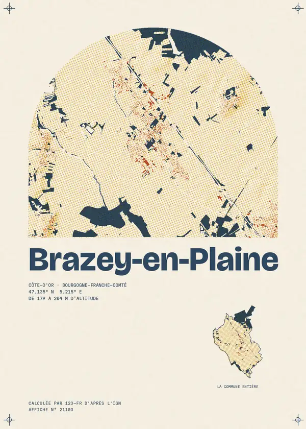 Affiche de Brazey-en-Plaine, calculée par 123-fr d'après l'IGN