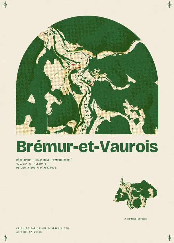 Affiche de Brémur-et-Vaurois, calculée par 123-fr d'après l'IGN