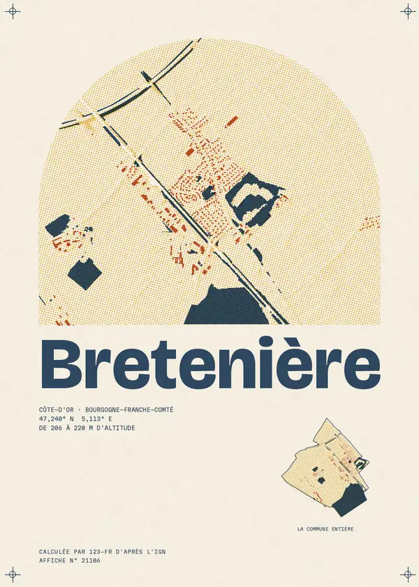 Affiche de Bretenière, calculée par 123-fr d'après l'IGN