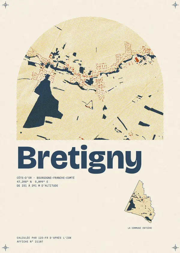 Affiche de Bretigny, calculée par 123-fr d'après l'IGN