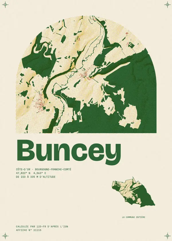 Affiche de Buncey, calculée par 123-fr d'après l'IGN