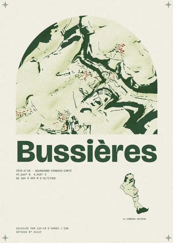 Affiche de Bussières, calculée par 123-fr d'après l'IGN