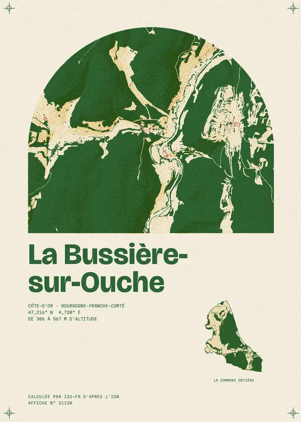 Affiche de La Bussière-sur-Ouche, calculée par 123-fr d'après l'IGN
