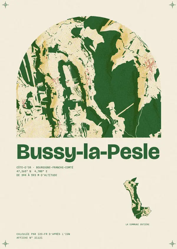 Affiche de Bussy-la-Pesle, calculée par 123-fr d'après l'IGN