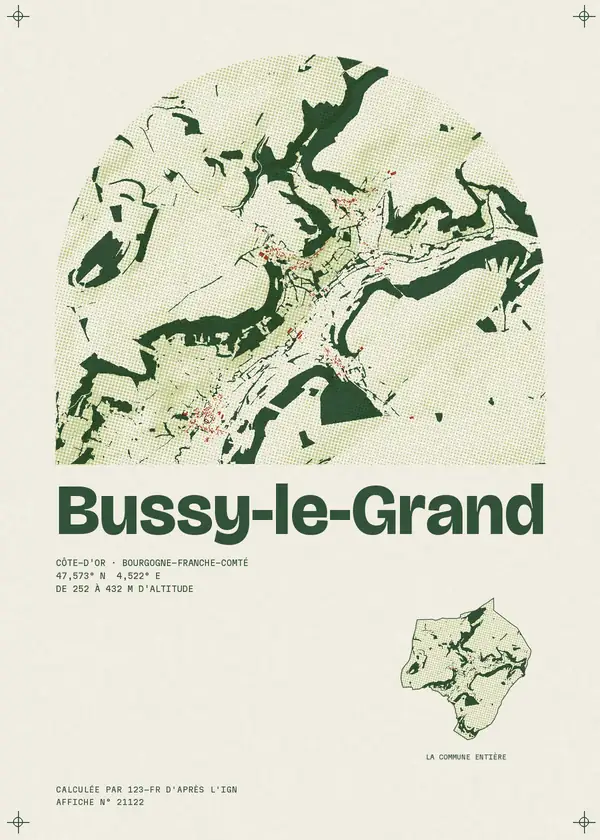 Affiche de Bussy-le-Grand, calculée d'après l'IGN
