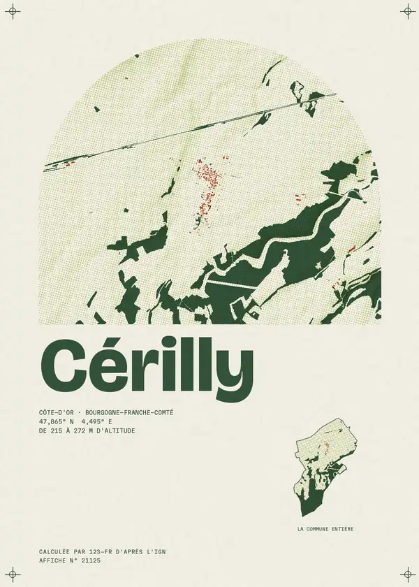 Affiche de Cérilly, calculée par 123-fr d'après l'IGN