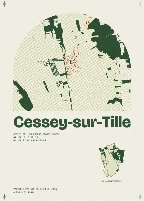 Affiche de Cessey-sur-Tille, calculée par 123-fr d'après l'IGN