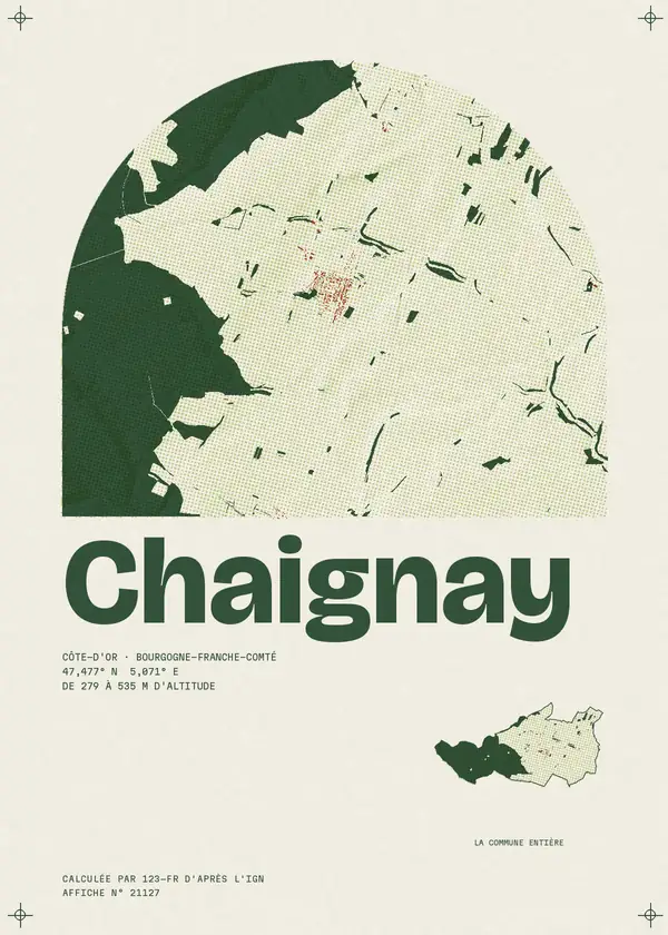 Affiche de Chaignay, calculée par 123-fr d'après l'IGN