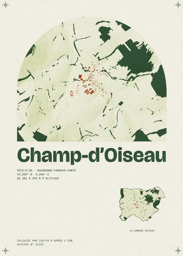 Affiche de Champ-d'Oiseau, calculée par 123-fr d'après l'IGN