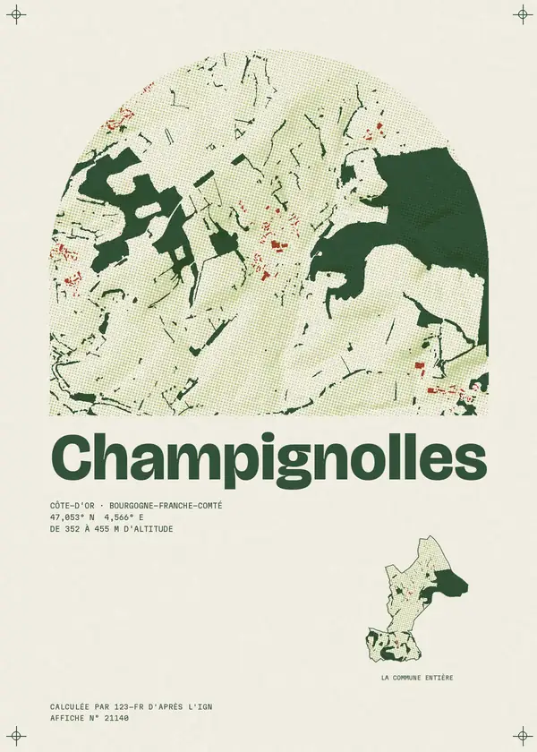 Affiche de Champignolles, calculée par 123-fr d'après l'IGN