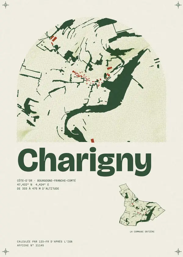 Affiche de Charigny, calculée par 123-fr d'après l'IGN