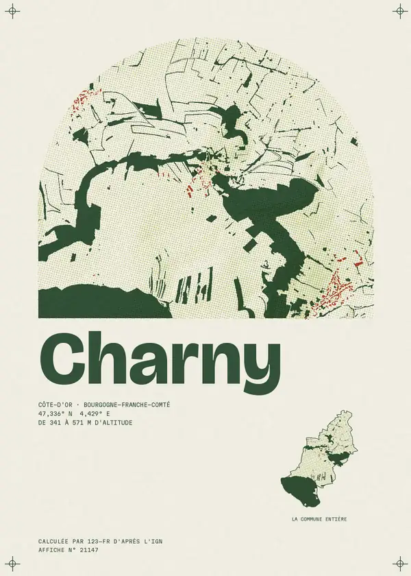 Affiche de Charny, calculée par 123-fr d'après l'IGN