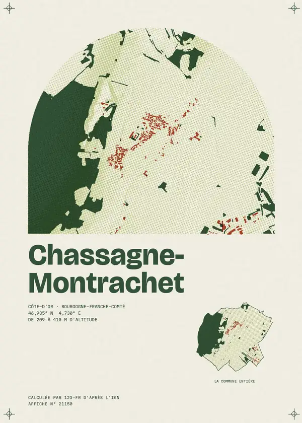 Affiche de Chassagne-Montrachet, calculée par 123-fr d'après l'IGN