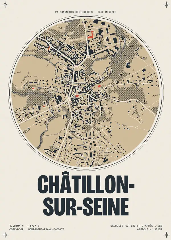 Affiche de Châtillon-sur-Seine, calculée par 123-fr d'après l'IGN