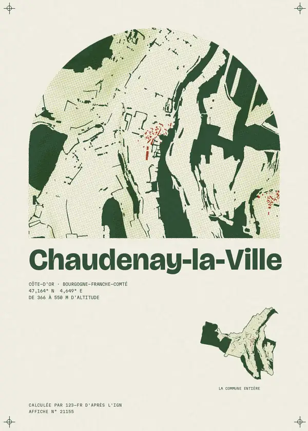 Affiche de Chaudenay-la-Ville, calculée par 123-fr d'après l'IGN