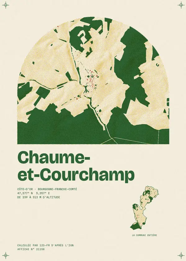 Affiche de Chaume-et-Courchamp, calculée par 123-fr d'après l'IGN