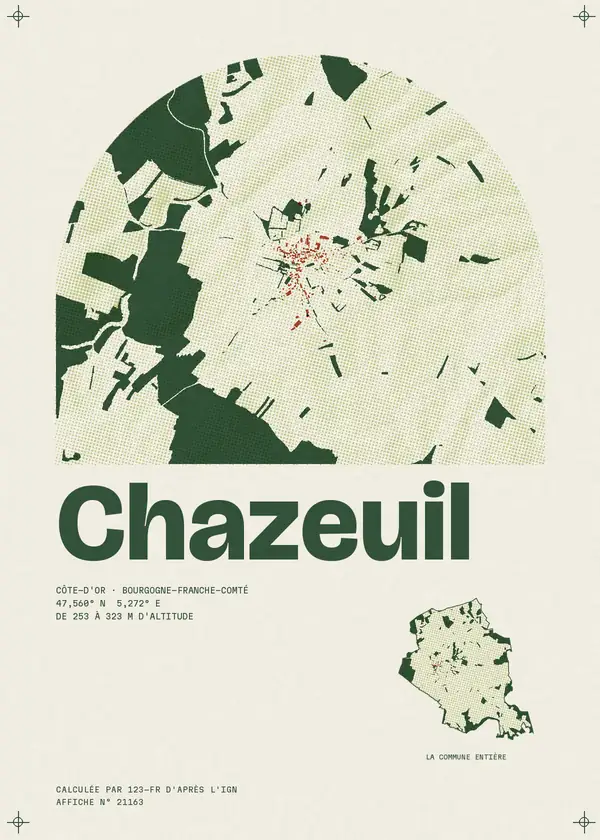 Affiche de Chazeuil, calculée par 123-fr d'après l'IGN