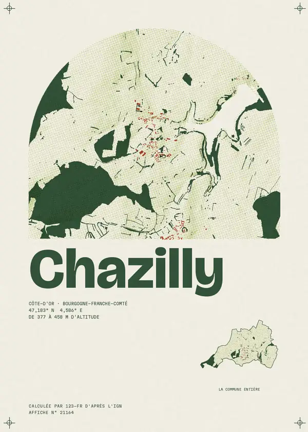 Affiche de Chazilly, calculée par 123-fr d'après l'IGN