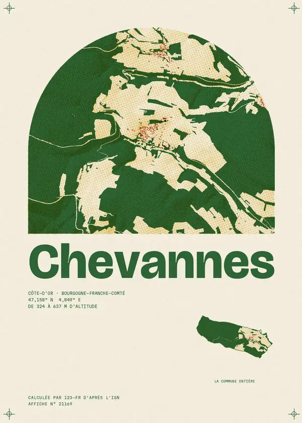 Affiche de Chevannes, calculée par 123-fr d'après l'IGN