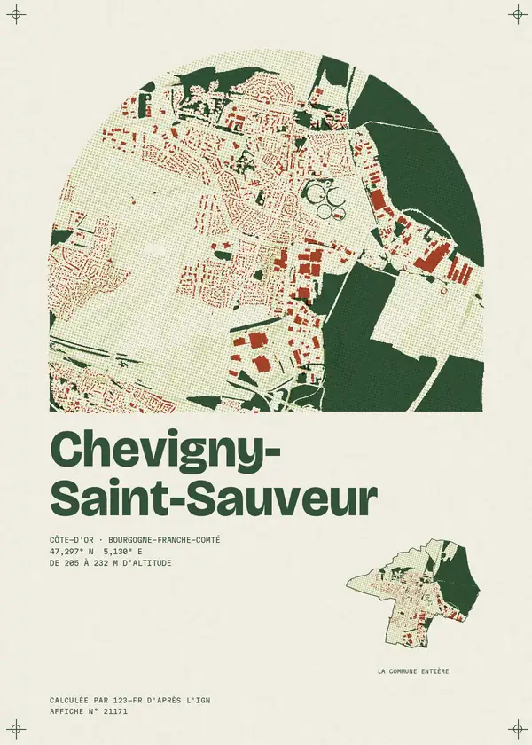 Affiche de Chevigny-Saint-Sauveur, calculée par 123-fr d'après l'IGN