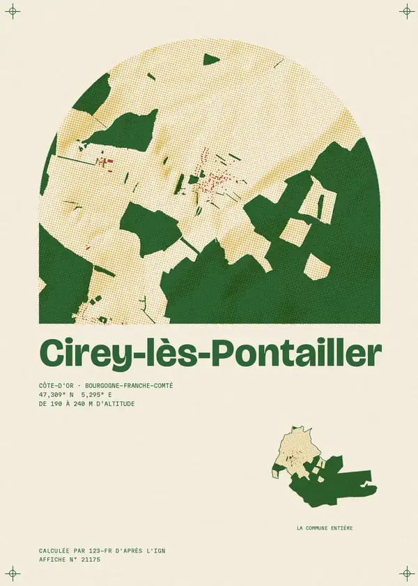 Affiche de Cirey-lès-Pontailler, calculée par 123-fr d'après l'IGN