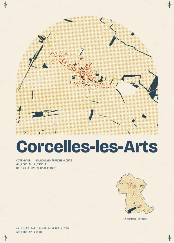 Affiche de Corcelles-les-Arts, calculée par 123-fr d'après l'IGN