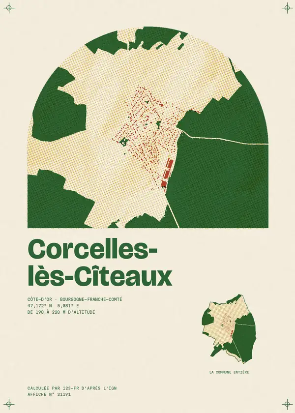 Affiche de Corcelles-lès-Cîteaux, calculée par 123-fr d'après l'IGN