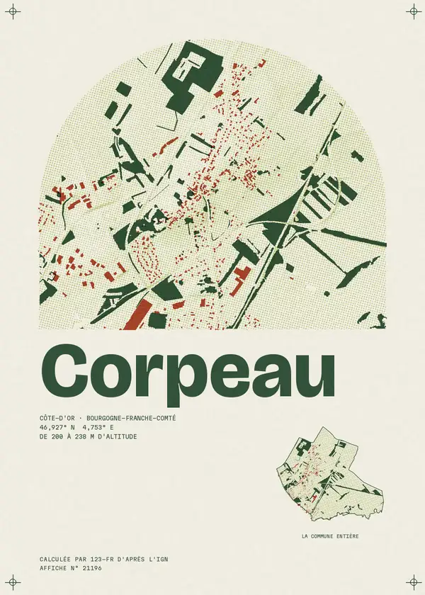 Affiche de Corpeau, calculée par 123-fr d'après l'IGN