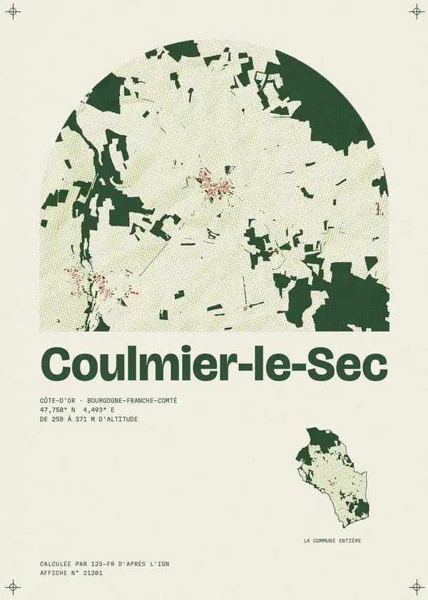 Affiche de Coulmier-le-Sec, calculée par 123-fr d'après l'IGN