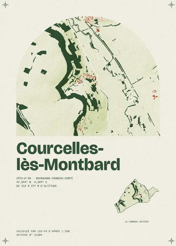 Affiche de Courcelles-lès-Montbard, calculée par 123-fr d'après l'IGN