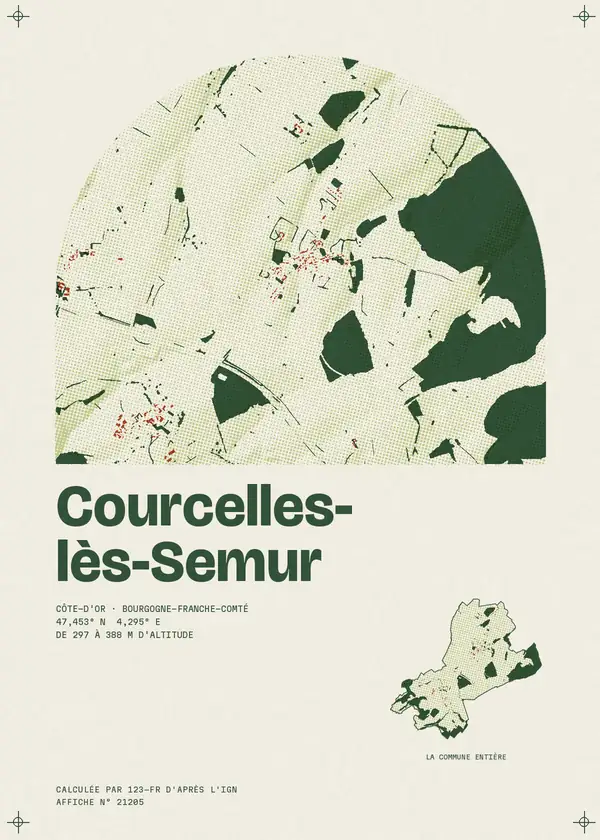 Affiche de Courcelles-lès-Semur, calculée par 123-fr d'après l'IGN