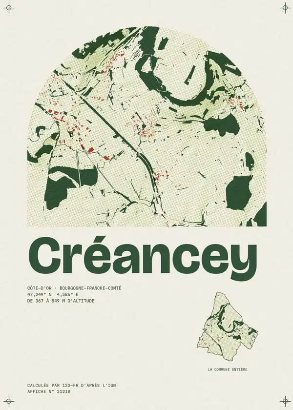 Affiche de Créancey, calculée par 123-fr d'après l'IGN