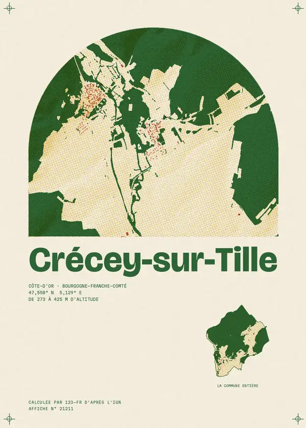 Affiche de Crécey-sur-Tille, calculée par 123-fr d'après l'IGN