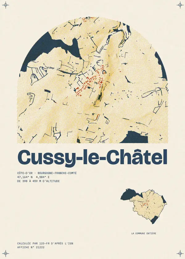 Affiche de Cussy-le-Châtel, calculée par 123-fr d'après l'IGN