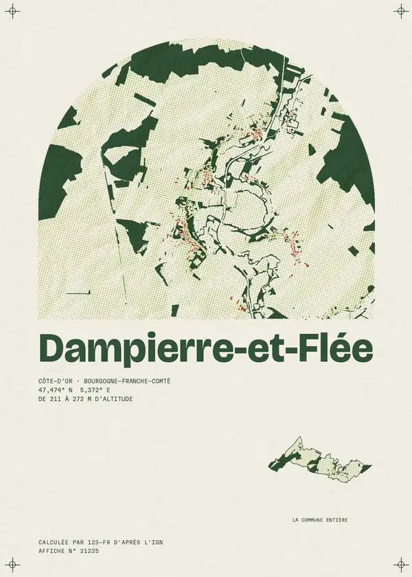 Affiche de Dampierre-et-Flée, calculée par 123-fr d'après l'IGN