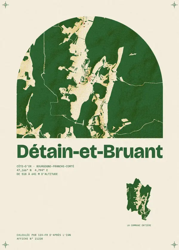 Affiche de Détain-et-Bruant, calculée par 123-fr d'après l'IGN