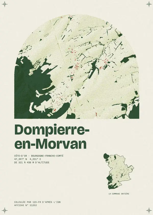 Affiche de Dompierre-en-Morvan, calculée par 123-fr d'après l'IGN