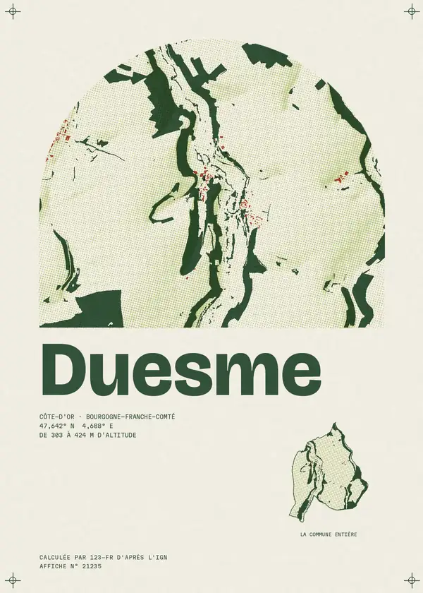 Affiche de Duesme, calculée par 123-fr d'après l'IGN