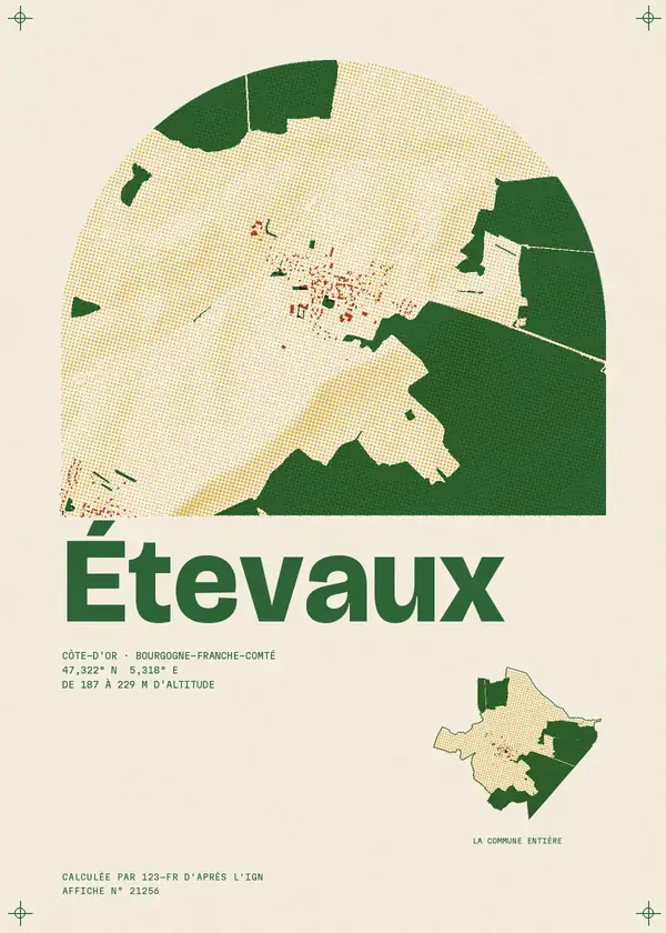 Affiche de Étevaux, calculée par 123-fr d'après l'IGN