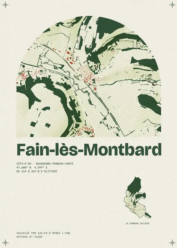 Affiche de Fain-lès-Montbard, calculée par 123-fr d'après l'IGN