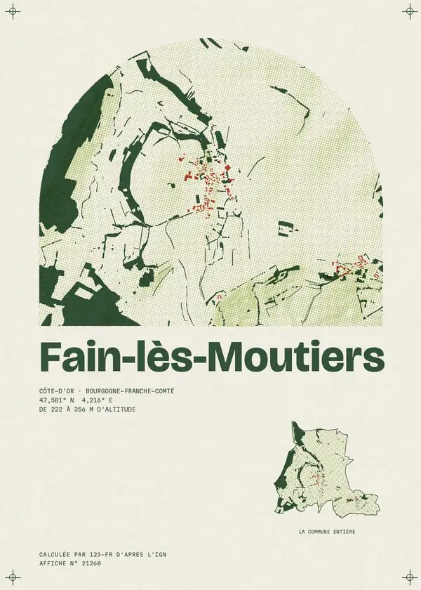 Affiche de Fain-lès-Moutiers, calculée par 123-fr d'après l'IGN