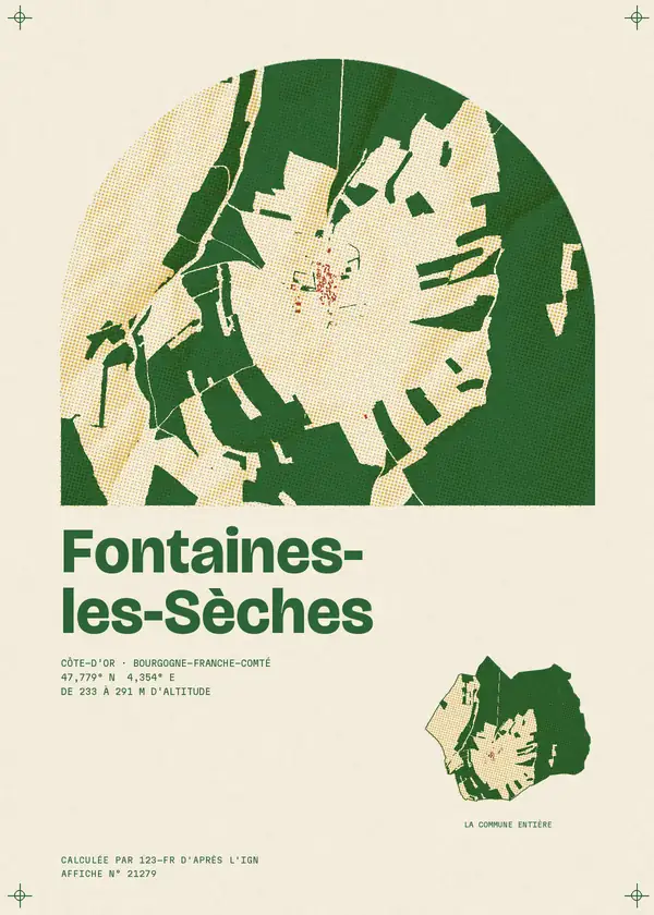 Affiche de Fontaines-les-Sèches, calculée par 123-fr d'après l'IGN