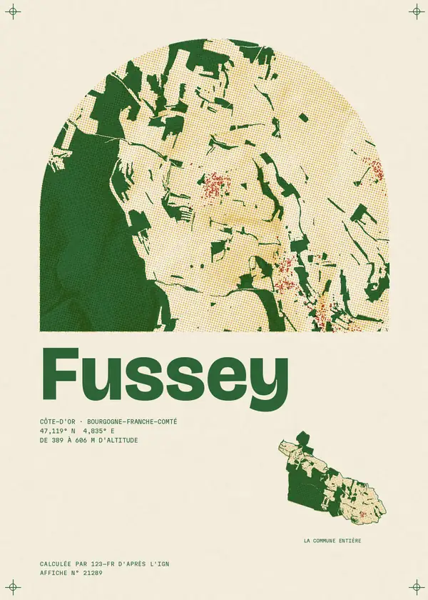 Affiche de Fussey, calculée par 123-fr d'après l'IGN