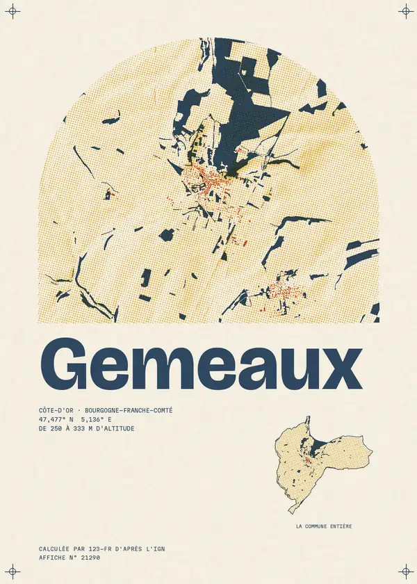 Affiche de Gemeaux, calculée par 123-fr d'après l'IGN