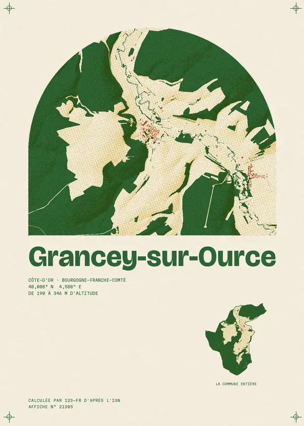 Affiche de Grancey-sur-Ource, calculée par 123-fr d'après l'IGN