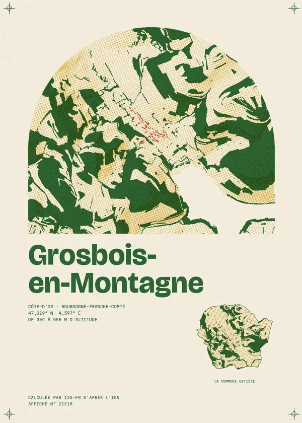 Affiche de Grosbois-en-Montagne, calculée par 123-fr d'après l'IGN