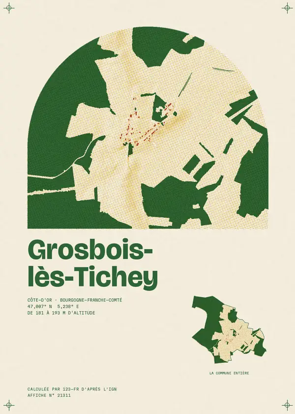 Affiche de Grosbois-lès-Tichey, calculée par 123-fr d'après l'IGN
